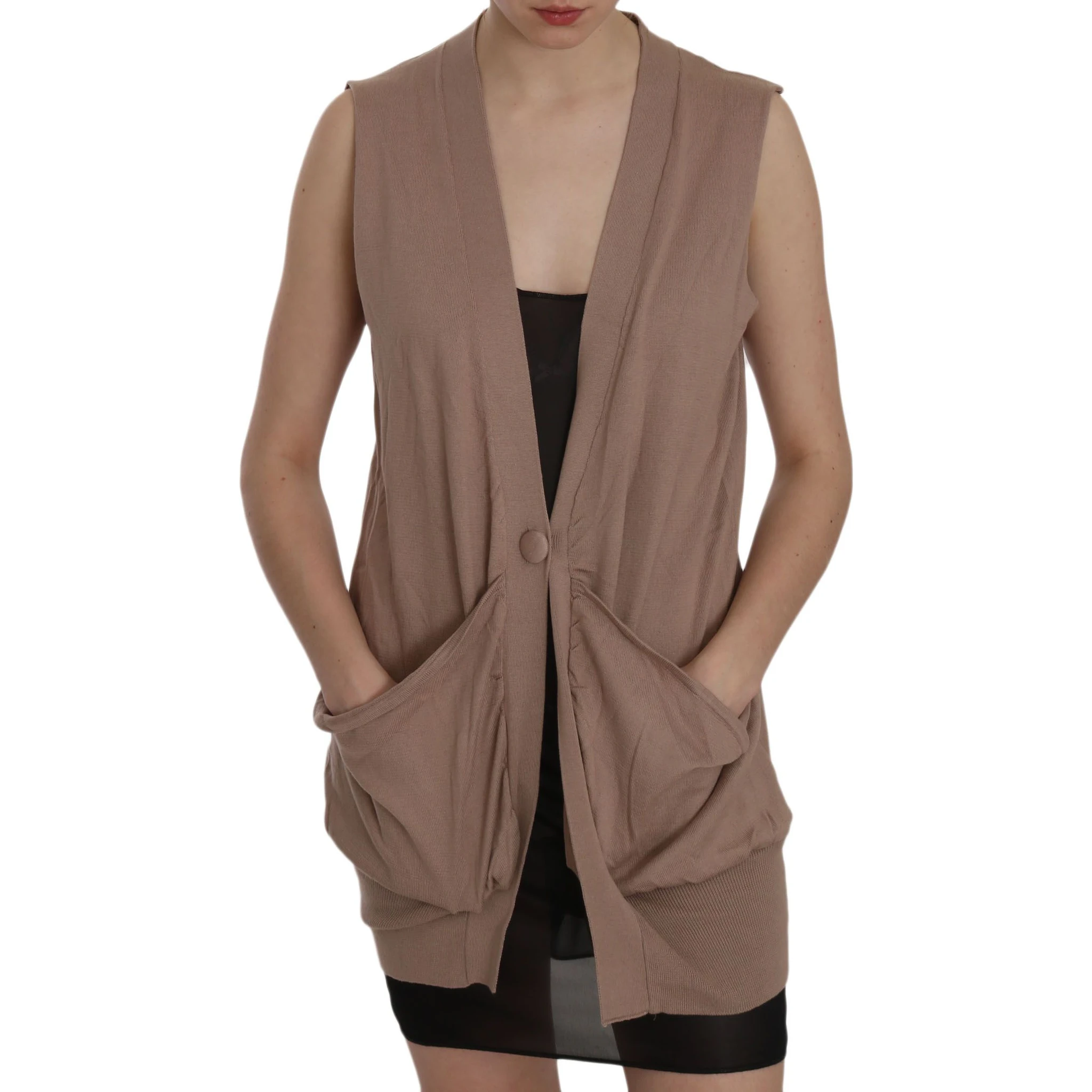 Brown 100% Cotton Sleeveless Cardigan Top Vest