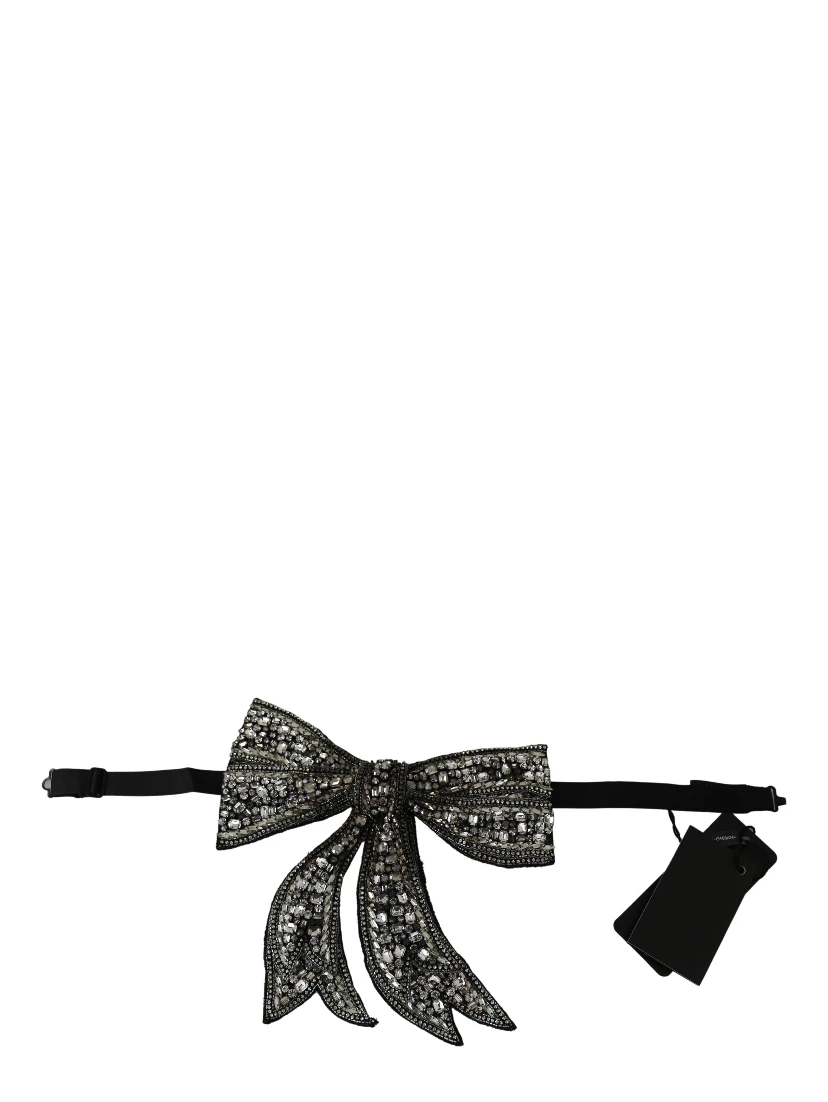 Silver Tone 100% Silk Crystal Embellished Women  Bowtie