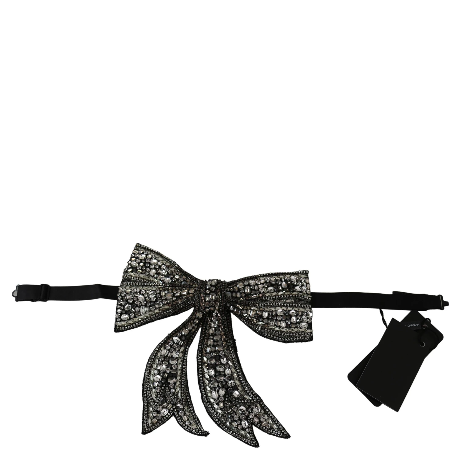 Silver Tone 100% Silk Crystal Embellished Women  Bowtie