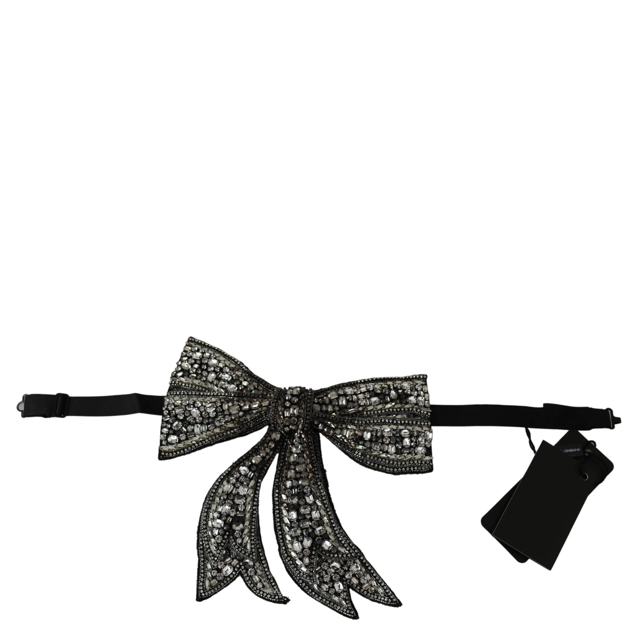 Silver Tone 100% Silk Crystal Embellished Women  Bowtie