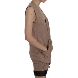 Brown 100% Cotton Sleeveless Cardigan Top Vest