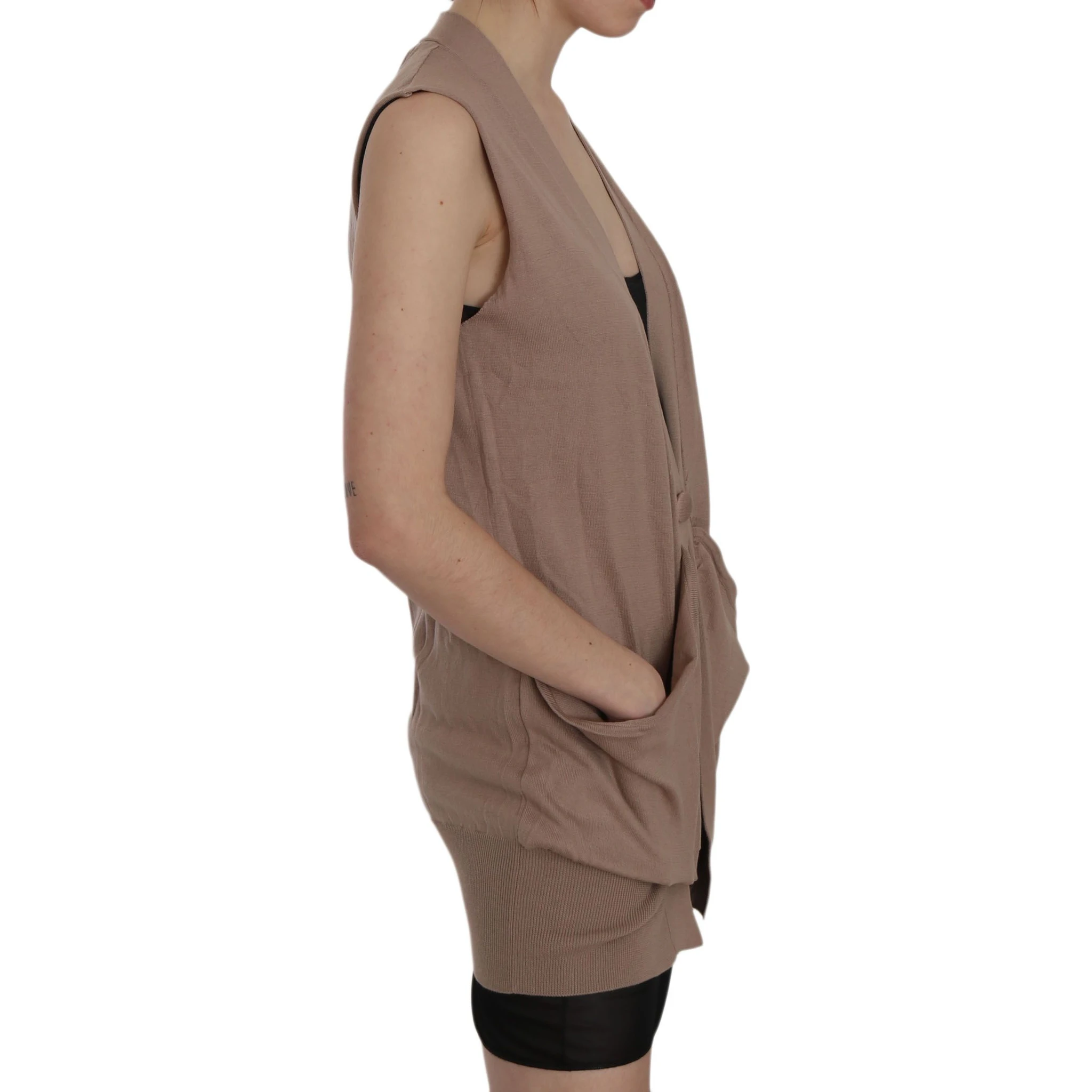 Brown 100% Cotton Sleeveless Cardigan Top Vest