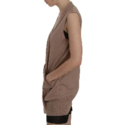 Brown 100% Cotton Sleeveless Cardigan Top Vest