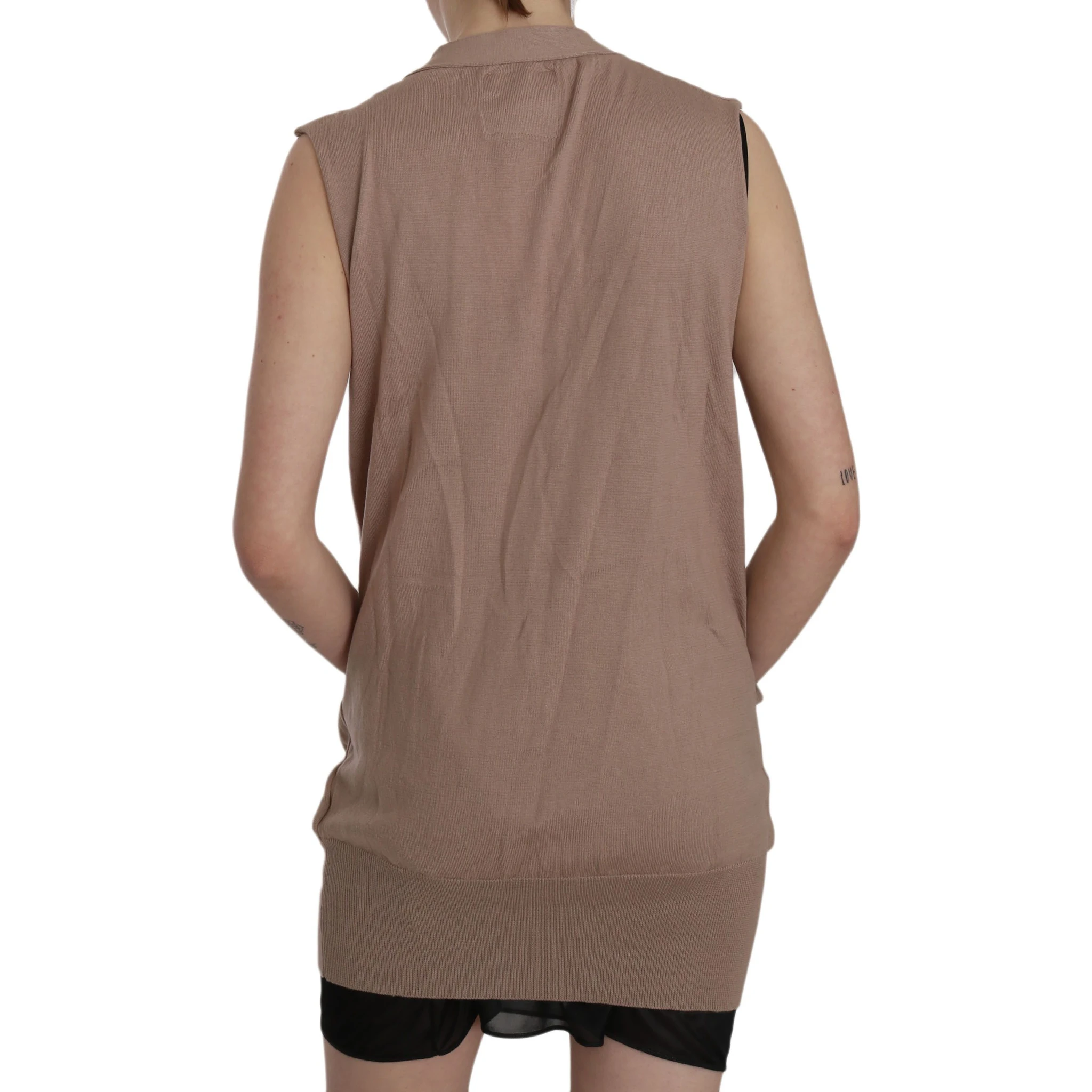 Brown 100% Cotton Sleeveless Cardigan Top Vest