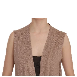 Brown 100% Cotton Sleeveless Cardigan Top Vest