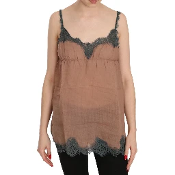 Brown Lace Spaghetti Strap Tank Top Blouse