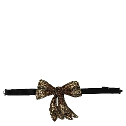 Gold Tone Silk Rhinestone Embellished Women Bowtie