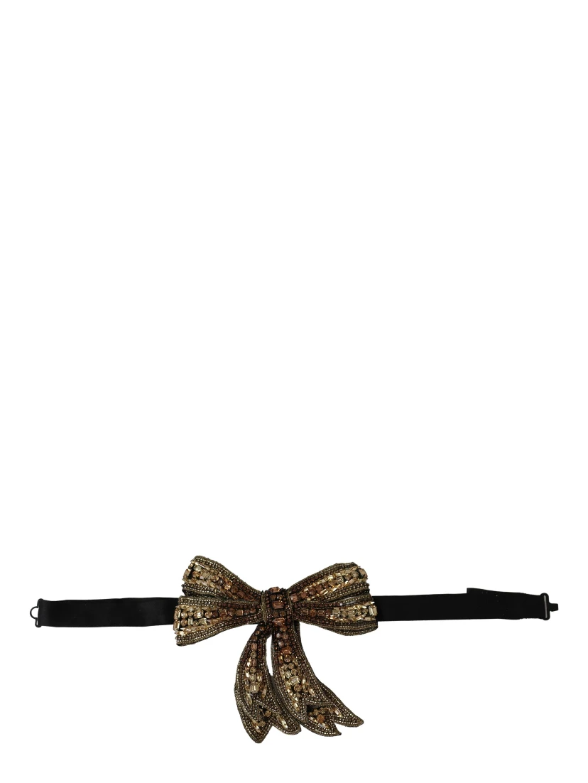 Gold Tone Silk Rhinestone Embellished Women Bowtie