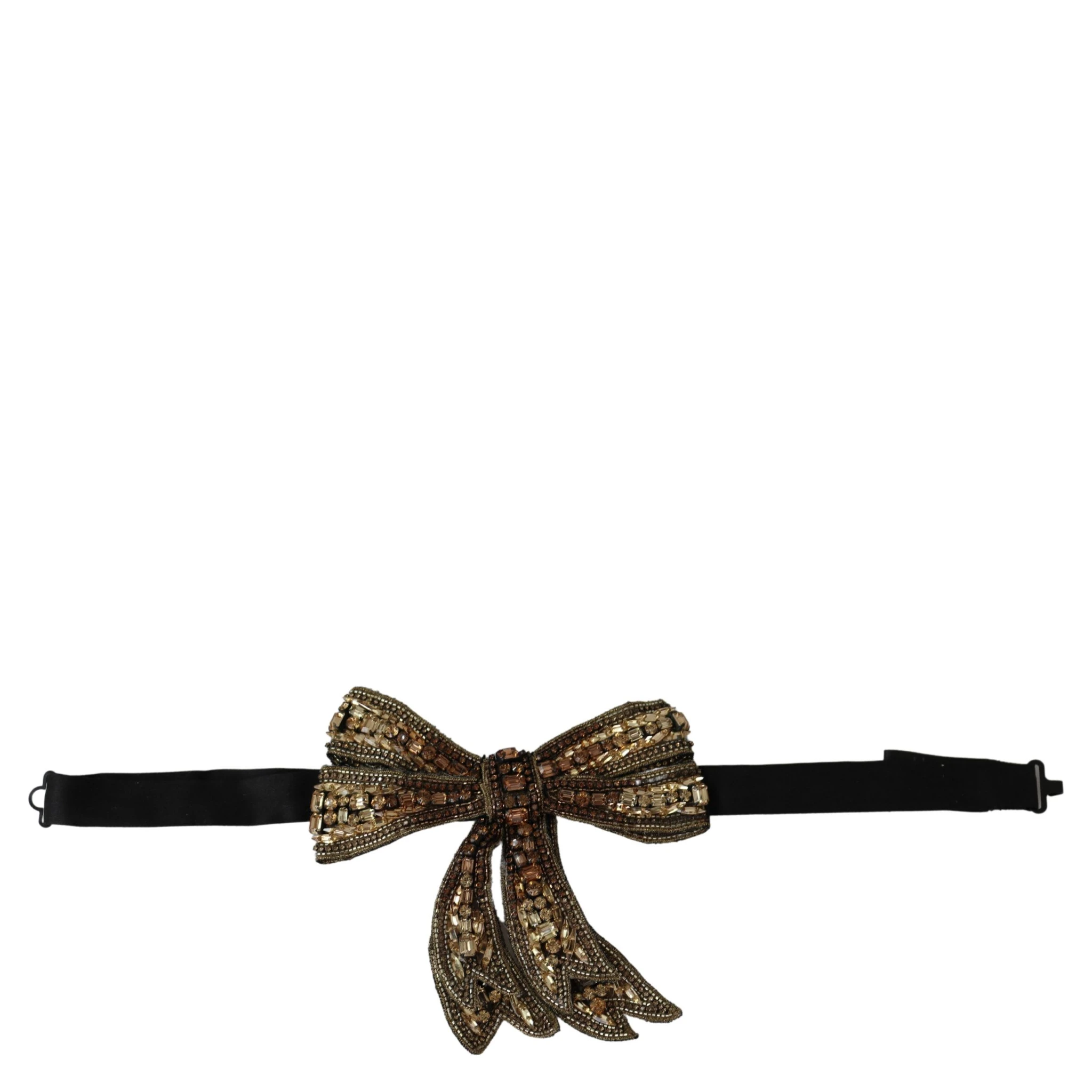Gold Tone Silk Rhinestone Embellished Women Bowtie