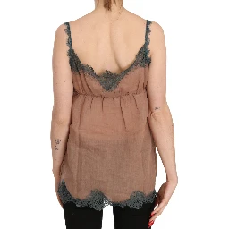 Brown Lace Spaghetti Strap Tank Top Blouse