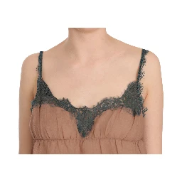 Brown Lace Spaghetti Strap Tank Top Blouse