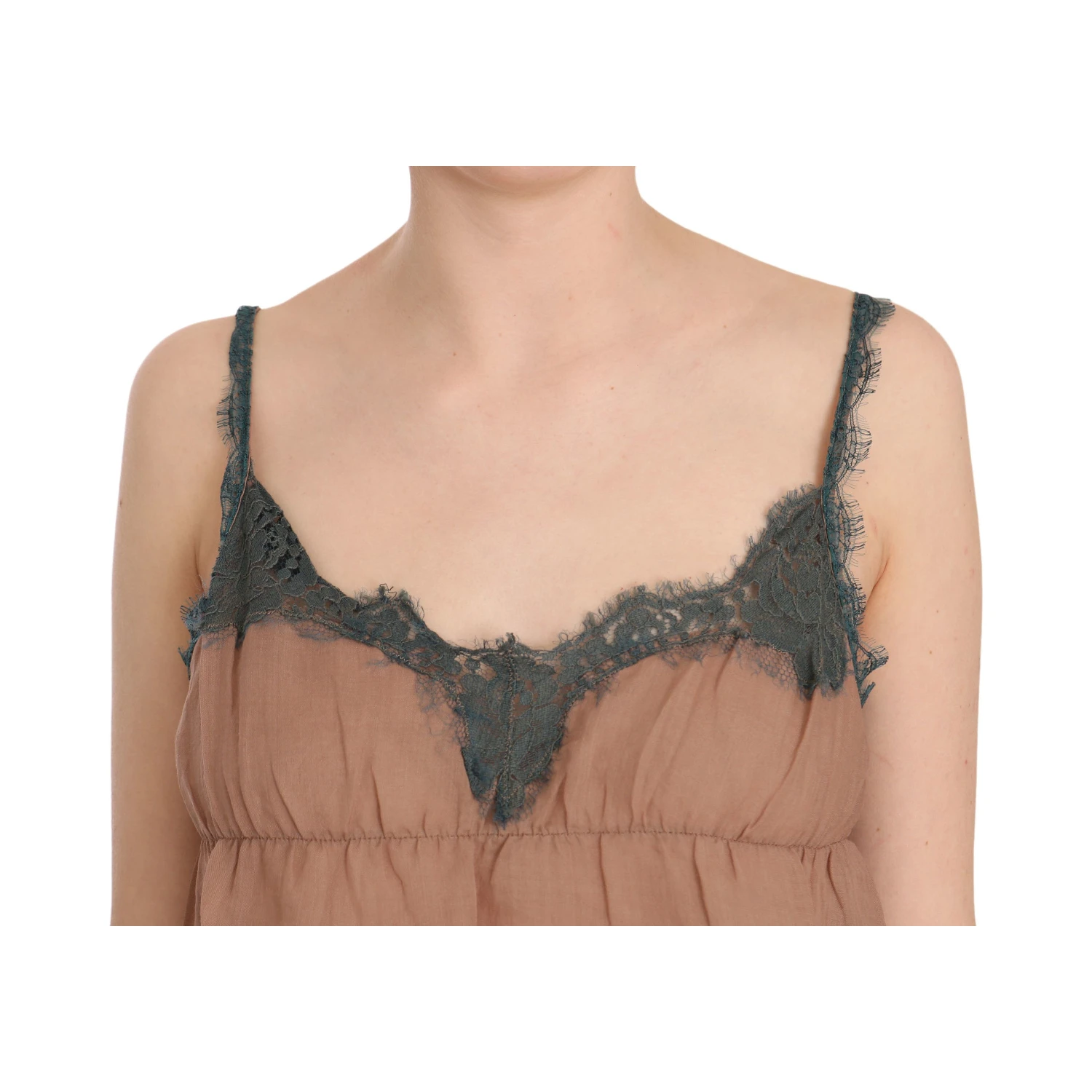 Brown Lace Spaghetti Strap Tank Top Blouse
