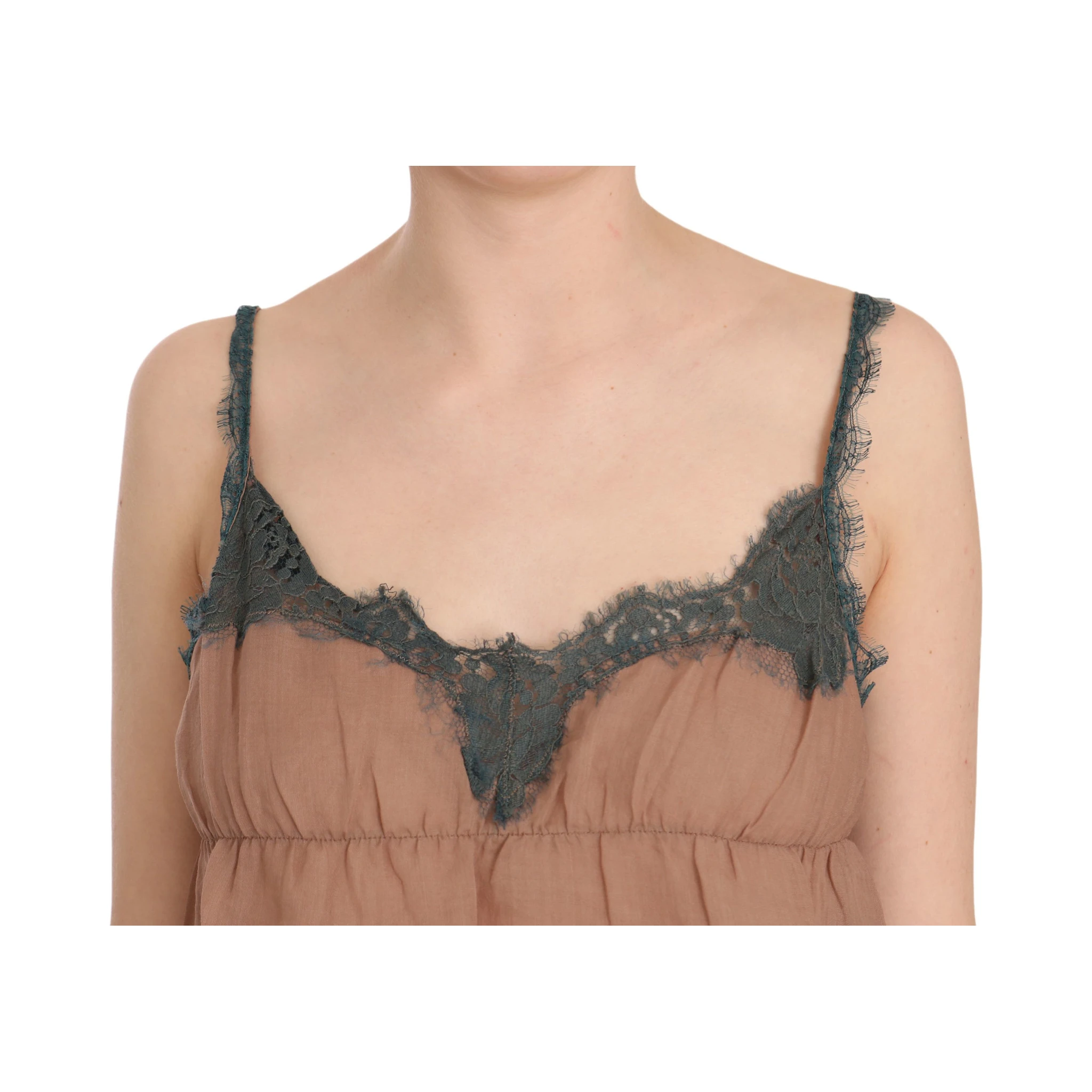 Brown Lace Spaghetti Strap Tank Top Blouse