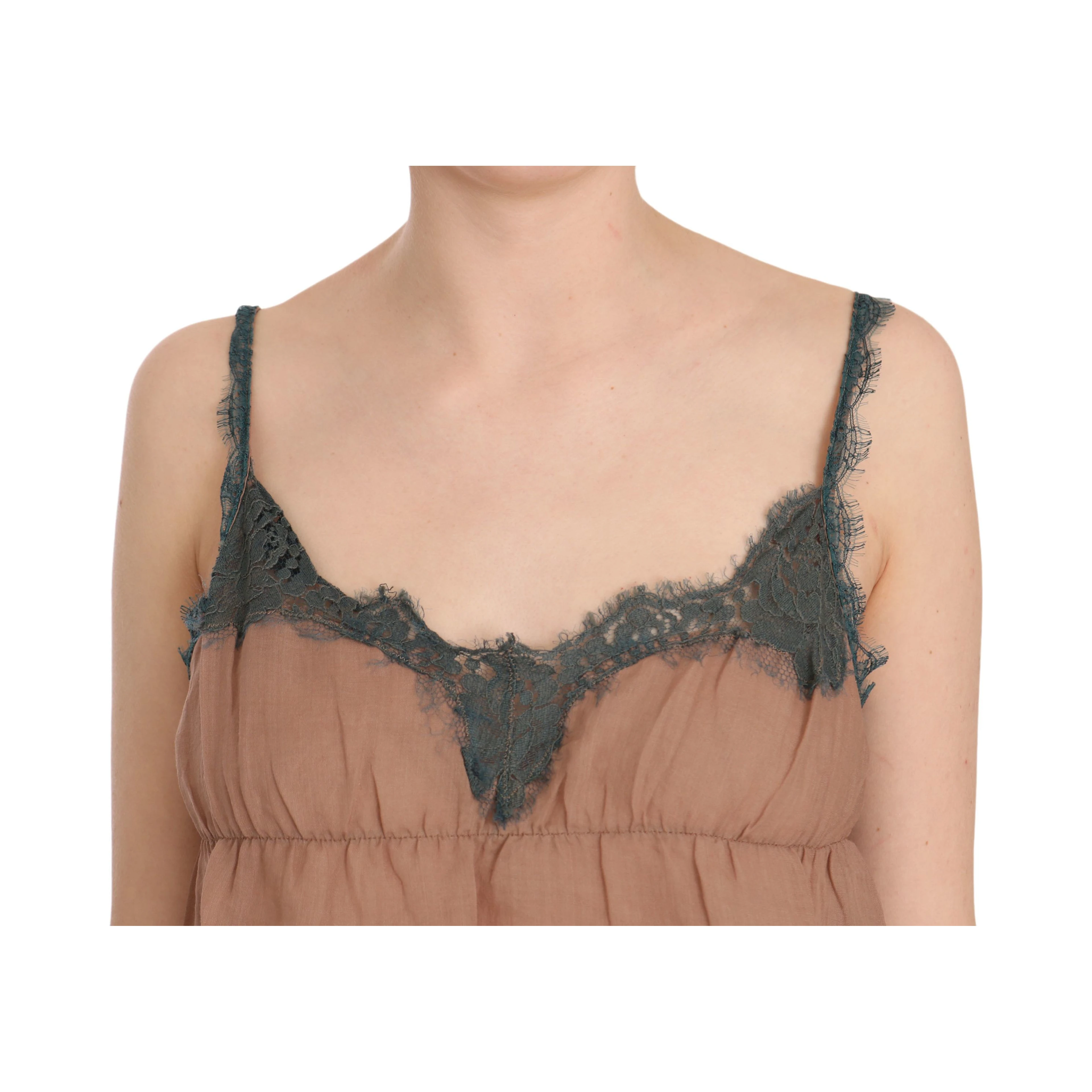 Brown Lace Spaghetti Strap Tank Top Blouse