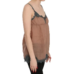 Brown Lace Spaghetti Strap Tank Top Blouse