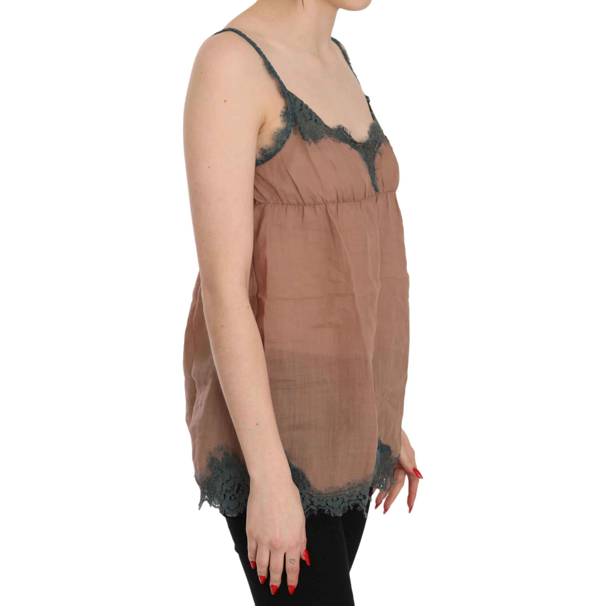 Brown Lace Spaghetti Strap Tank Top Blouse