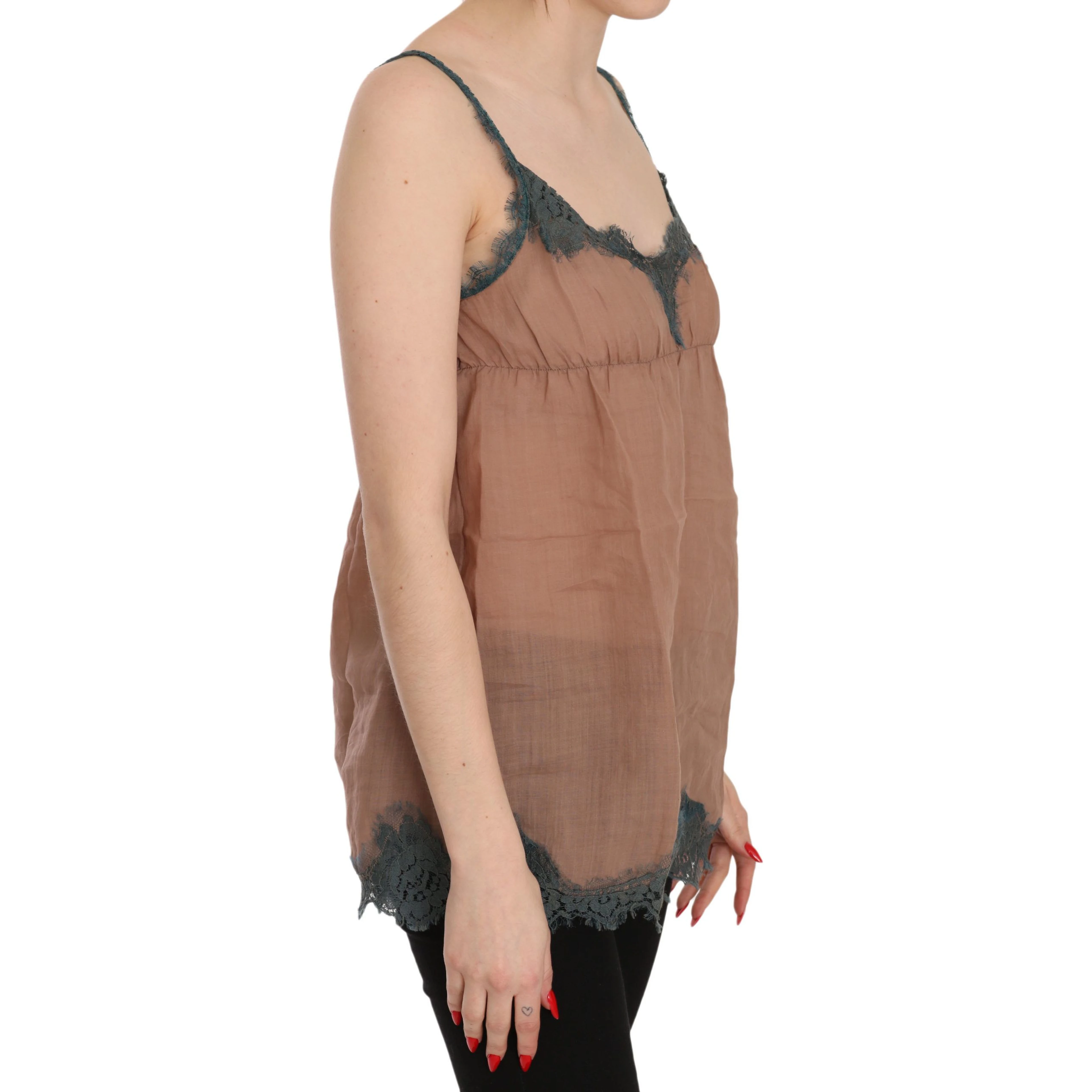 Brown Lace Spaghetti Strap Tank Top Blouse