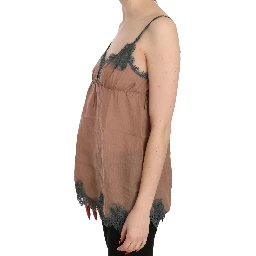 Brown Lace Spaghetti Strap Tank Top Blouse