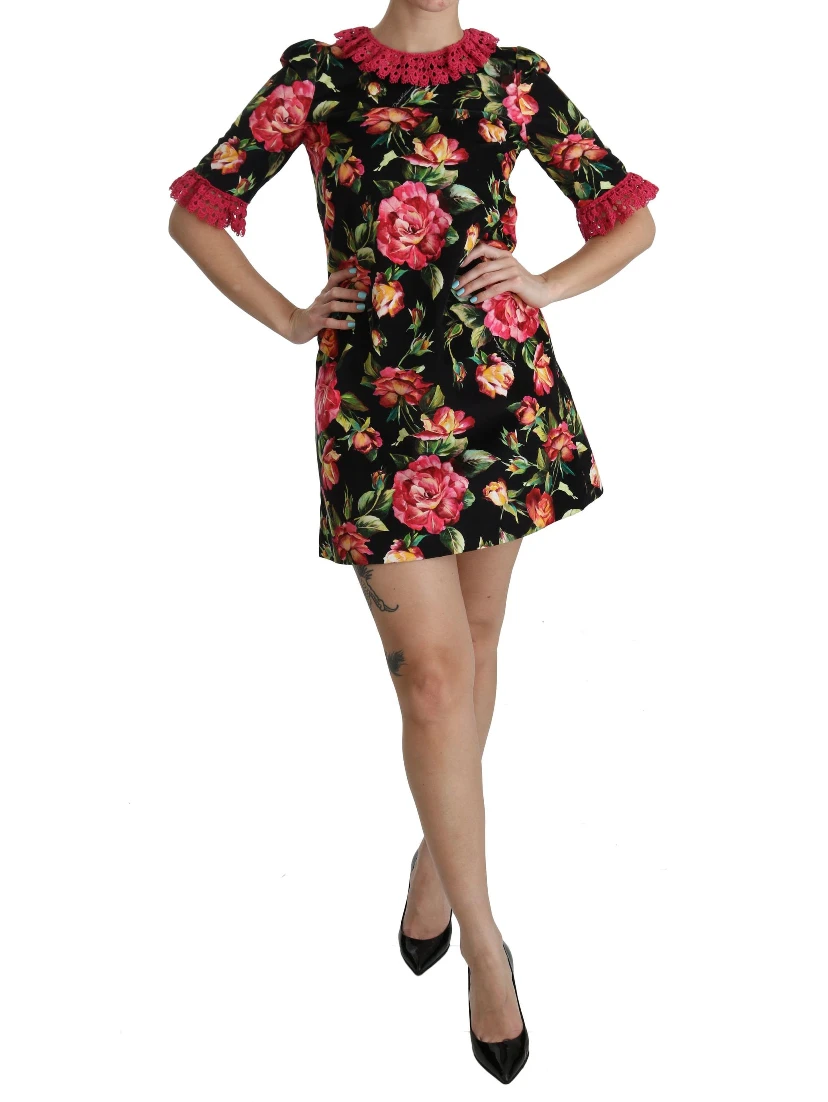 Floral Pink Lace A-Line Shift Mini Dress