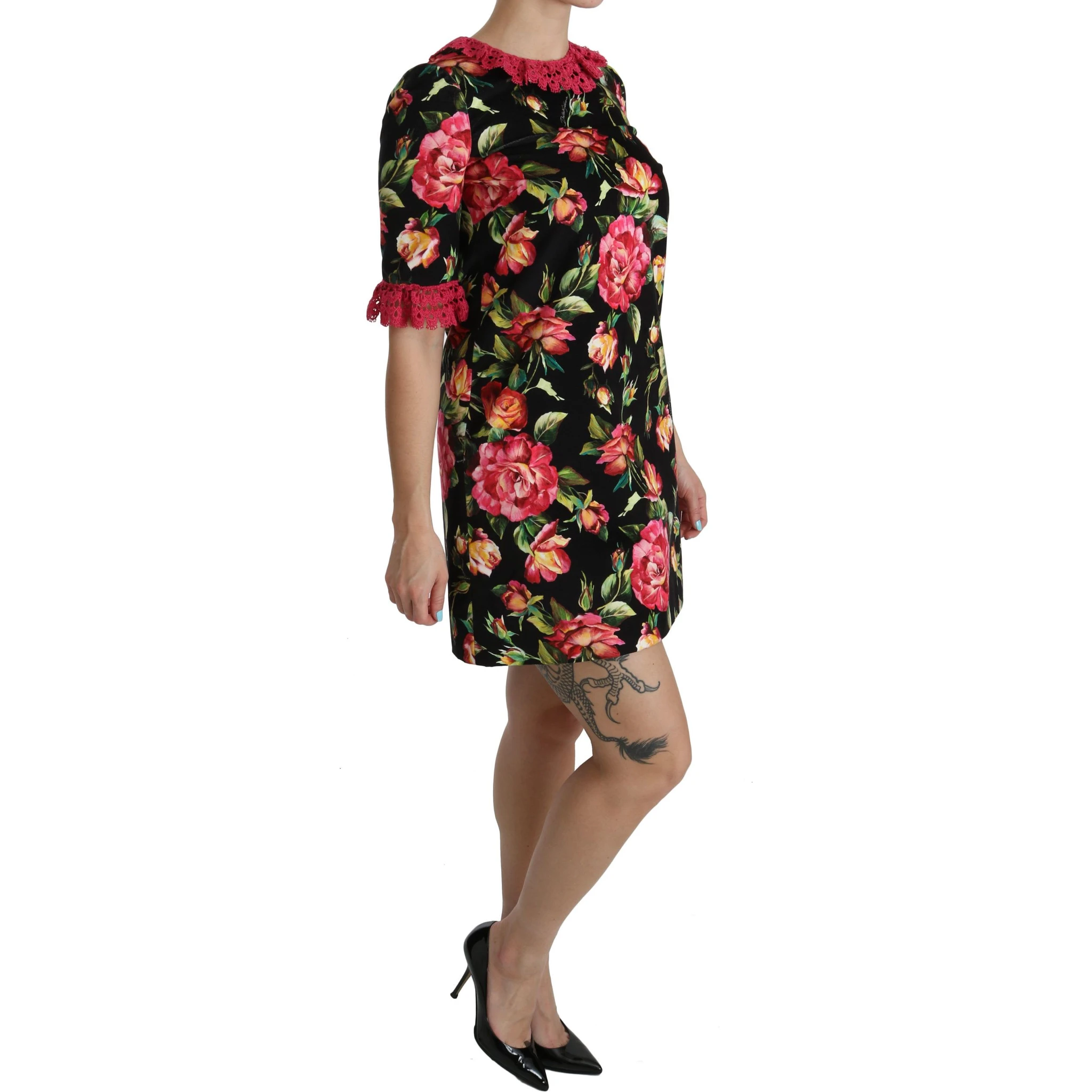 Floral Pink Lace A-Line Shift Mini Dress