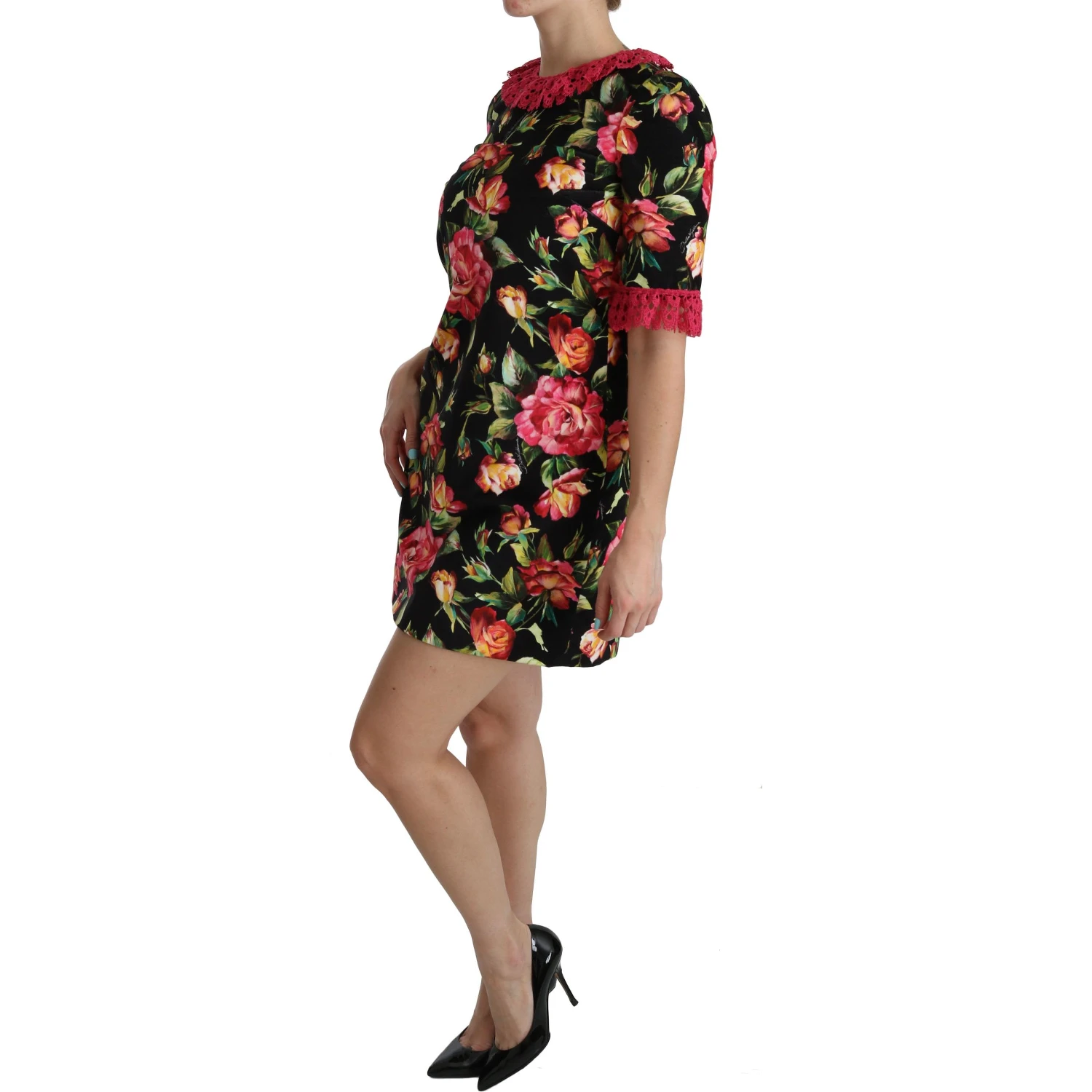 Floral Pink Lace A-Line Shift Mini Dress