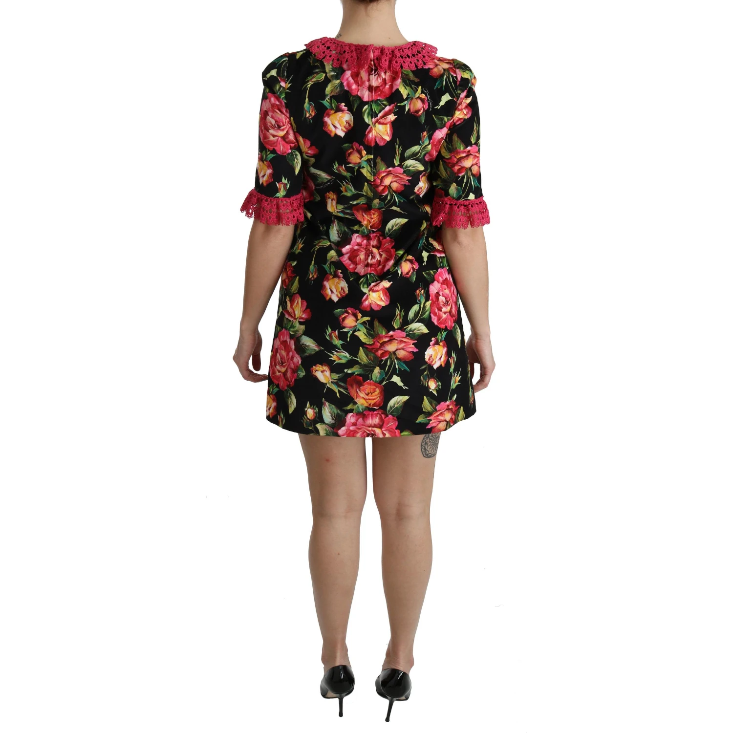 Floral Pink Lace A-Line Shift Mini Dress
