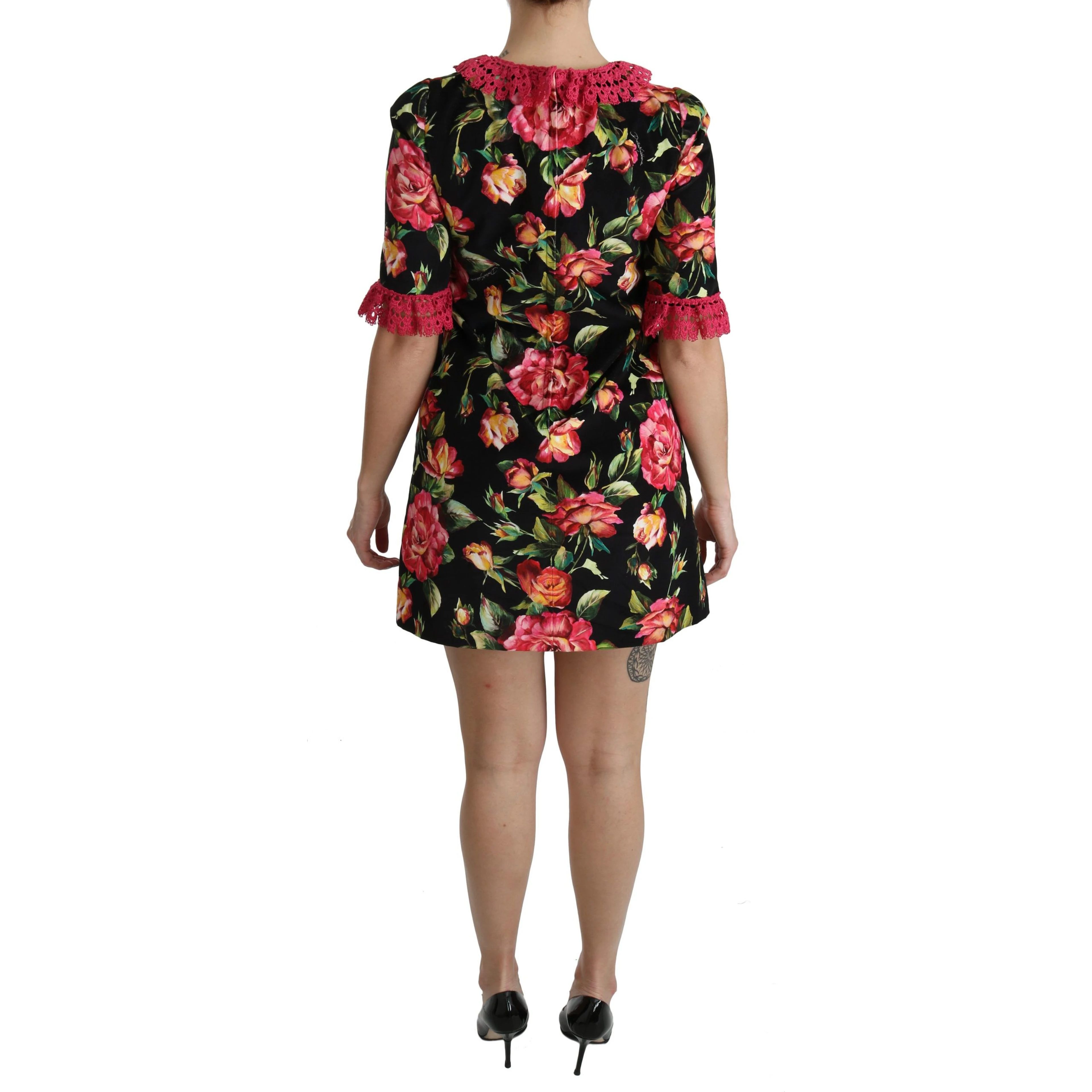 Floral Pink Lace A-Line Shift Mini Dress