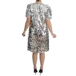 Silver Sequined Crystal Shift Gown Dress