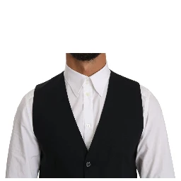 Blue Wool Waistcoat Formal Gilet Vest