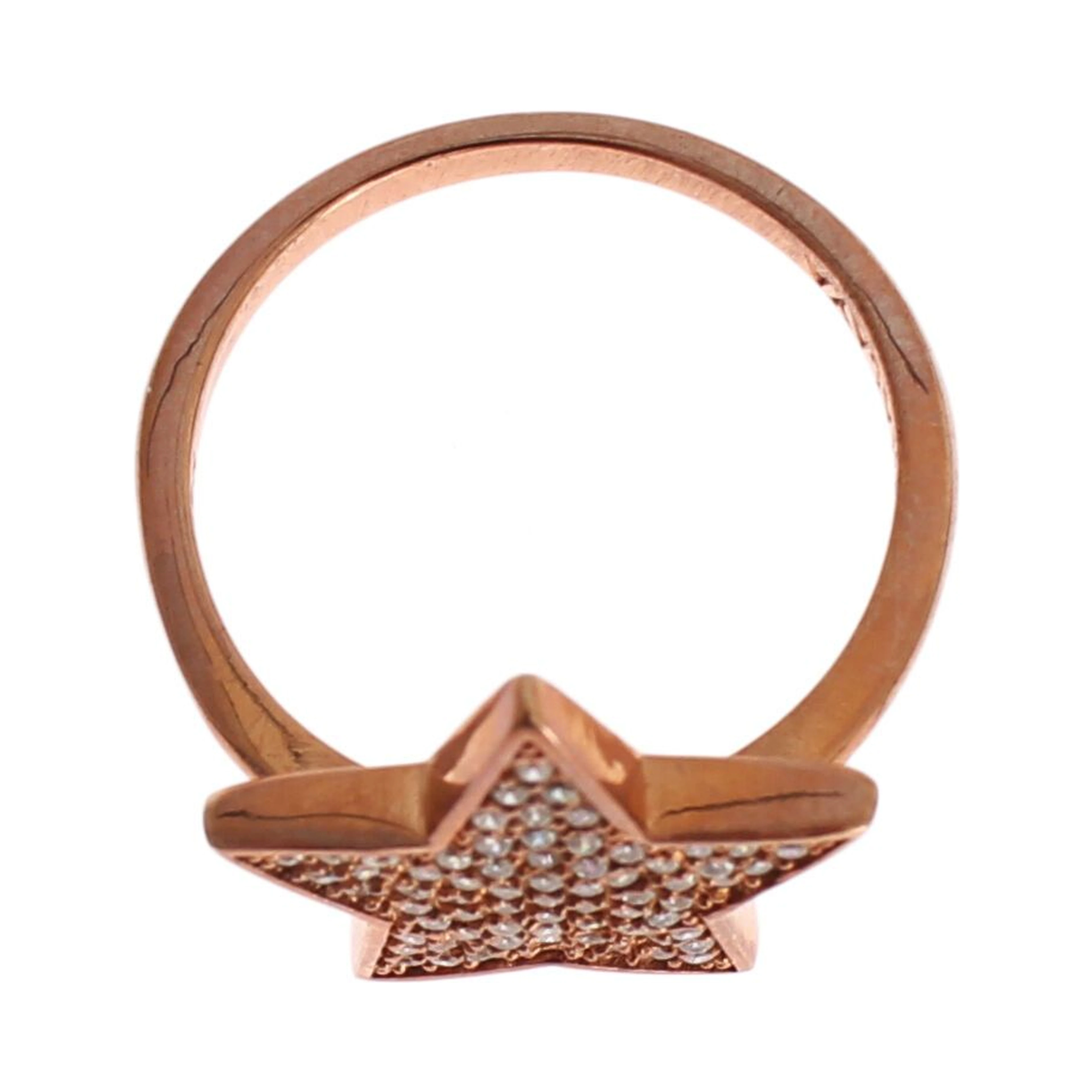 Womens Clear CZ Star 925 Silver Ring