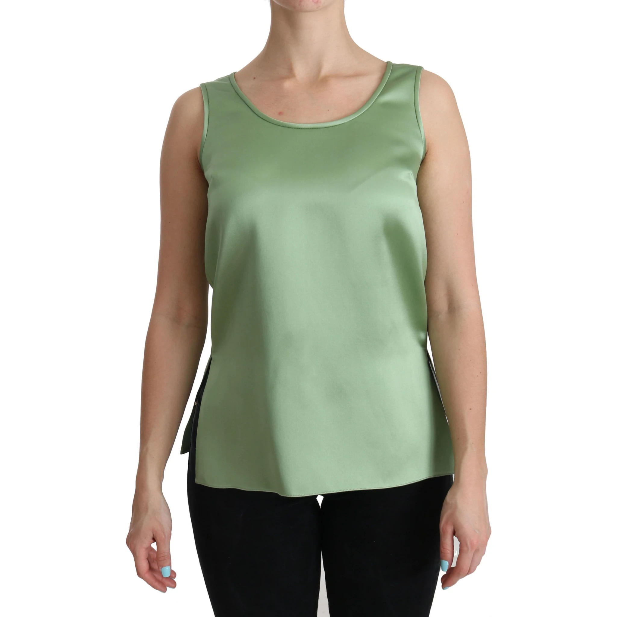 Green Sleeveless 100% Silk Top Tank Blouse