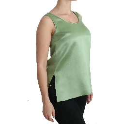 Green Sleeveless 100% Silk Top Tank Blouse