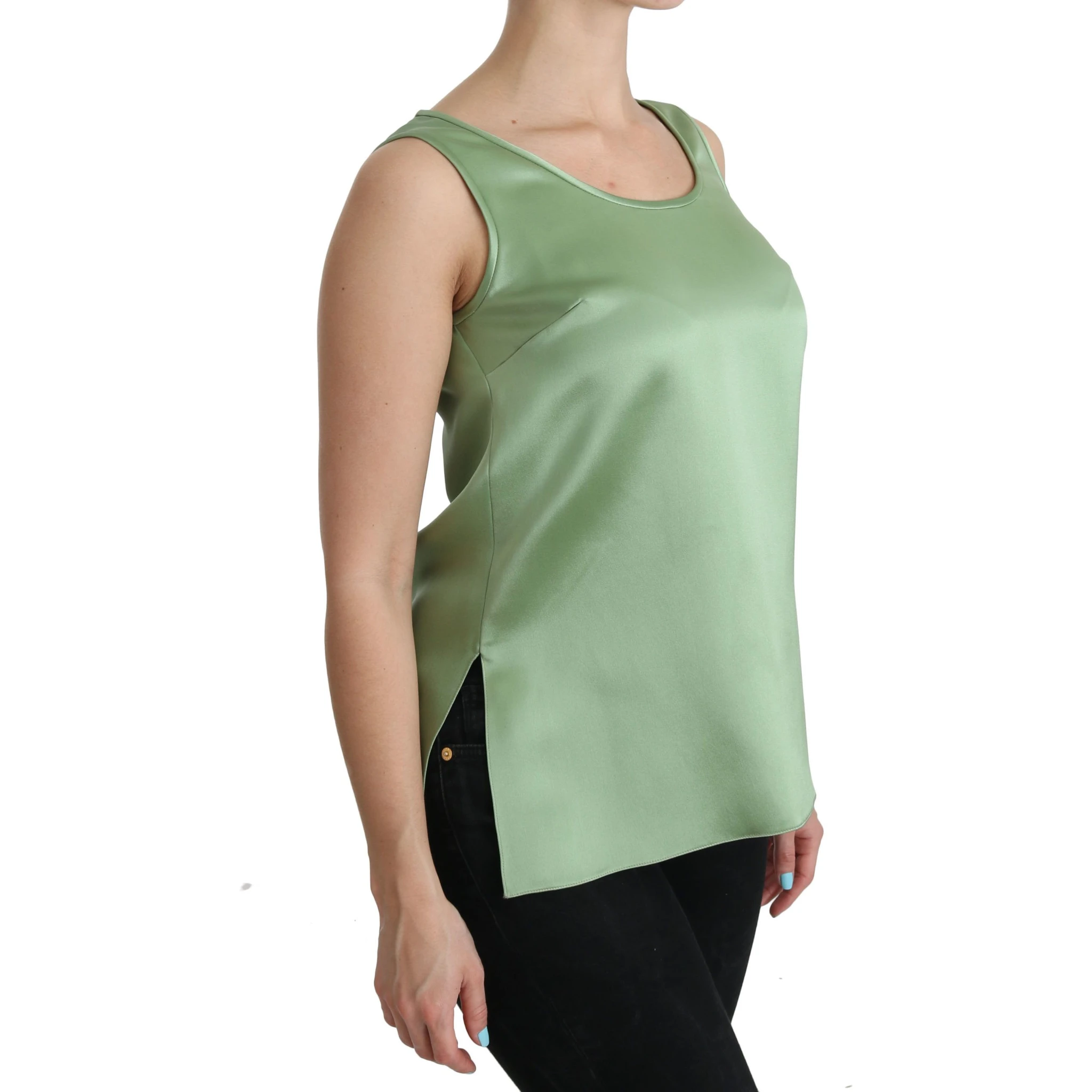 Green Sleeveless 100% Silk Top Tank Blouse