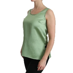 Green Sleeveless 100% Silk Top Tank Blouse