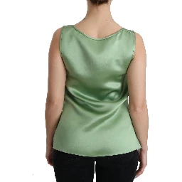 Green Sleeveless 100% Silk Top Tank Blouse