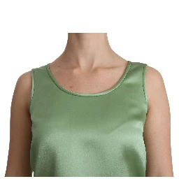 Green Sleeveless 100% Silk Top Tank Blouse