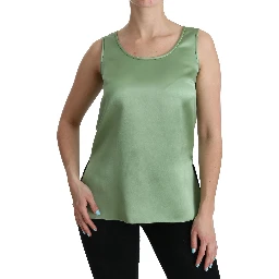 Green Sleeveless 100% Silk Top Tank Blouse
