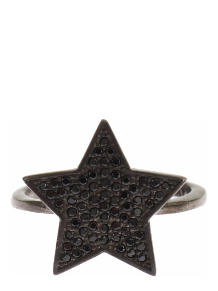 Black CZ Star 925 Silver Womens Ring