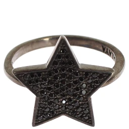 Black CZ Star 925 Silver Womens Ring