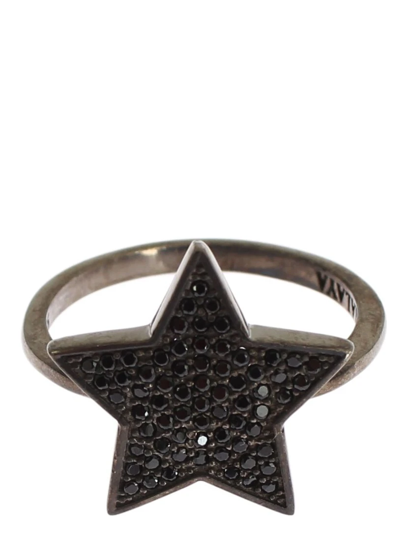 Black CZ Star 925 Silver Womens Ring