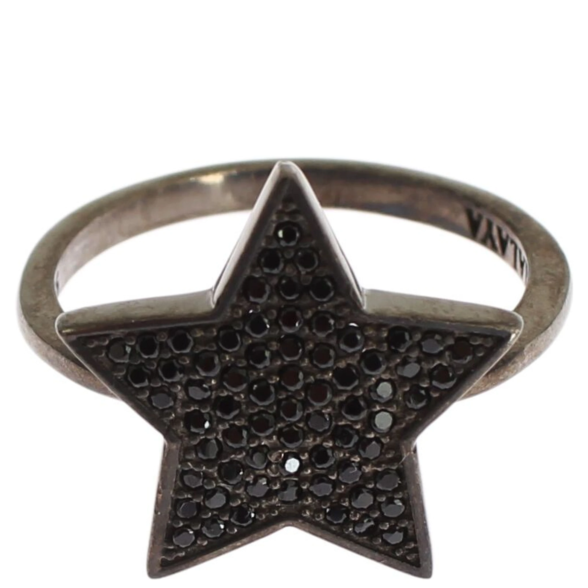 Black CZ Star 925 Silver Womens Ring