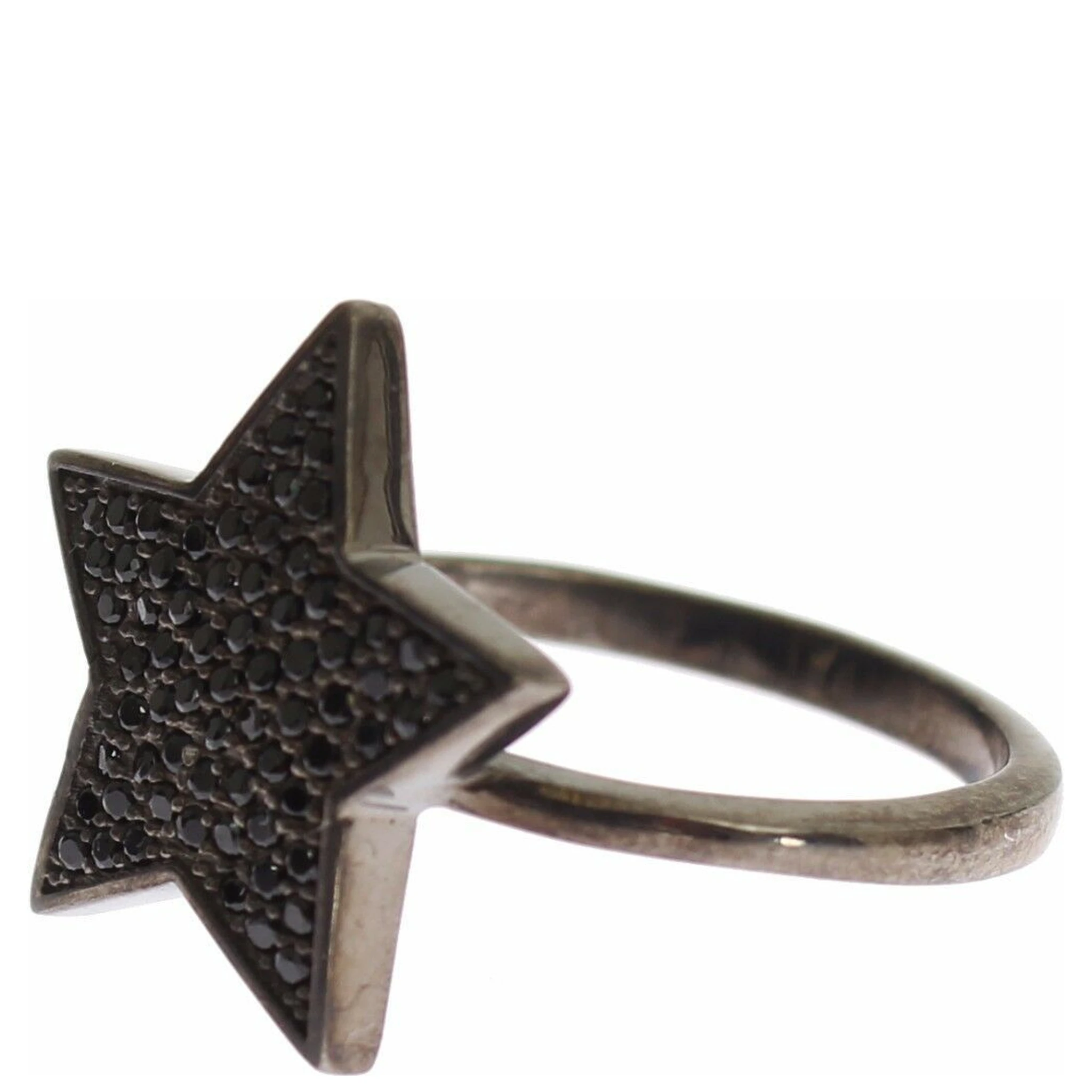 Black CZ Star 925 Silver Womens Ring