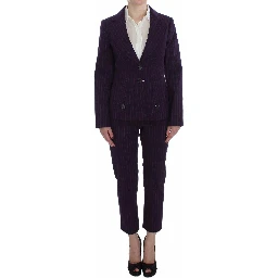 Purple Striped Stretch Coat Blazer Pants Suit