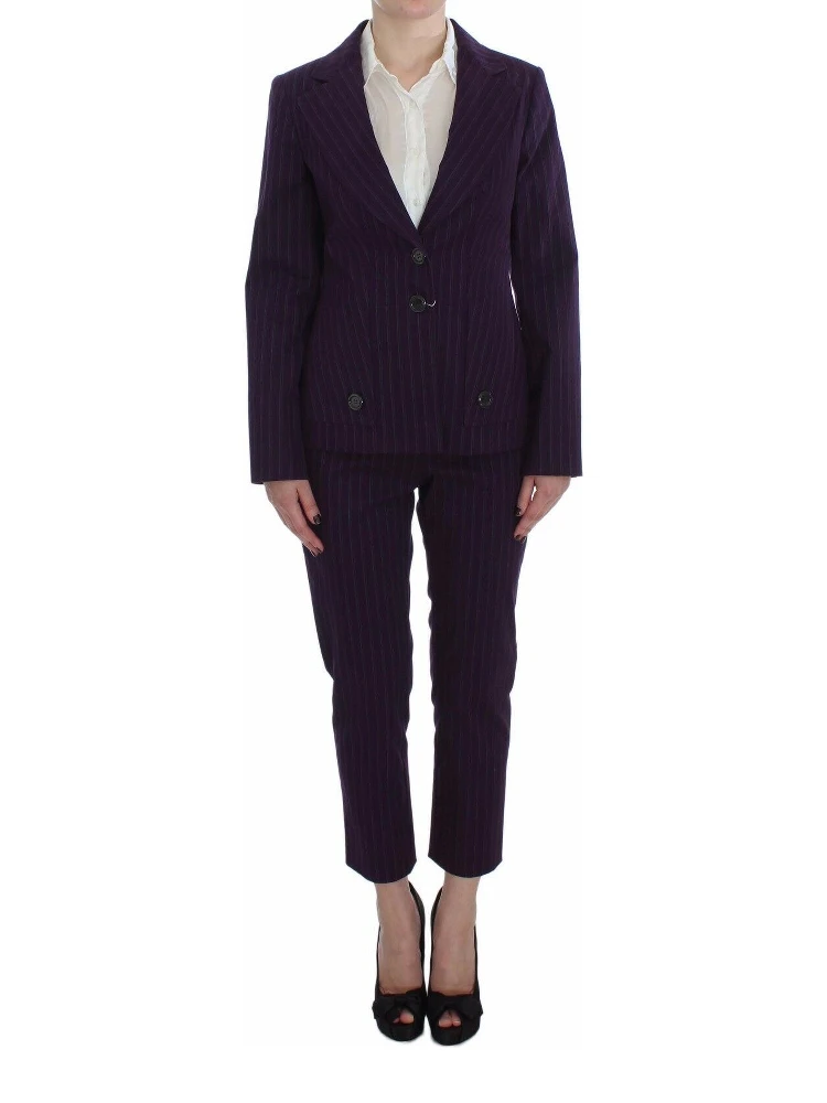 Purple Striped Stretch Coat Blazer Pants Suit