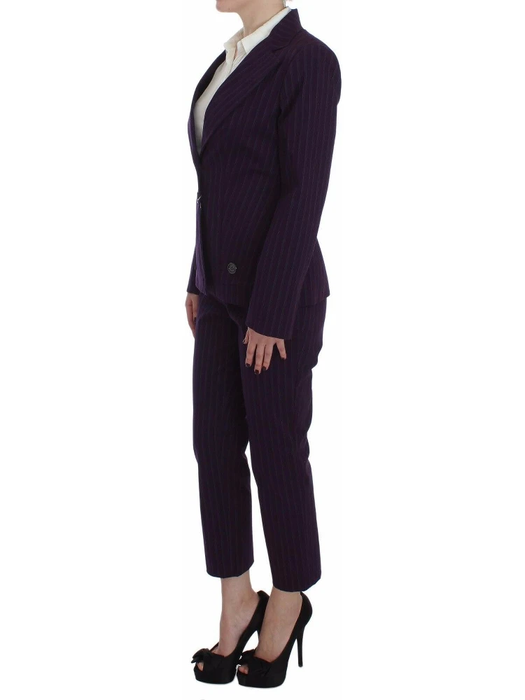 Purple Striped Stretch Coat Blazer Pants Suit alternative