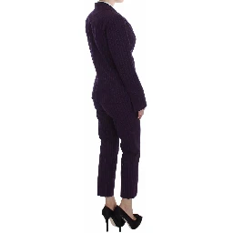 Purple Striped Stretch Coat Blazer Pants Suit