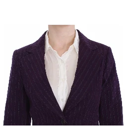 Purple Striped Stretch Coat Blazer Pants Suit