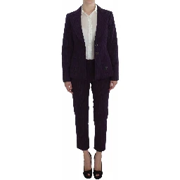 Purple Striped Stretch Coat Blazer Pants Suit