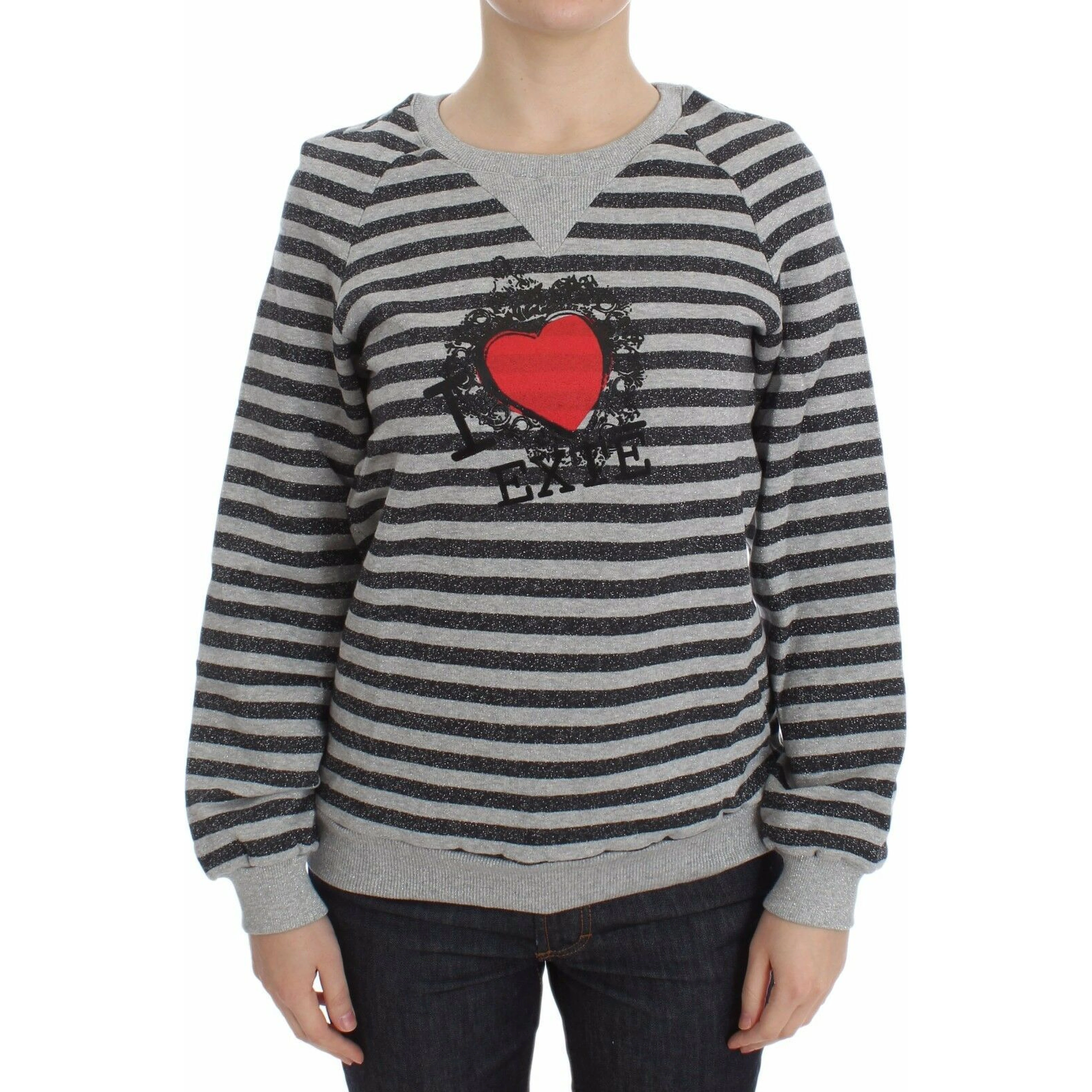Gray Striped Cotton Crewneck Sweater