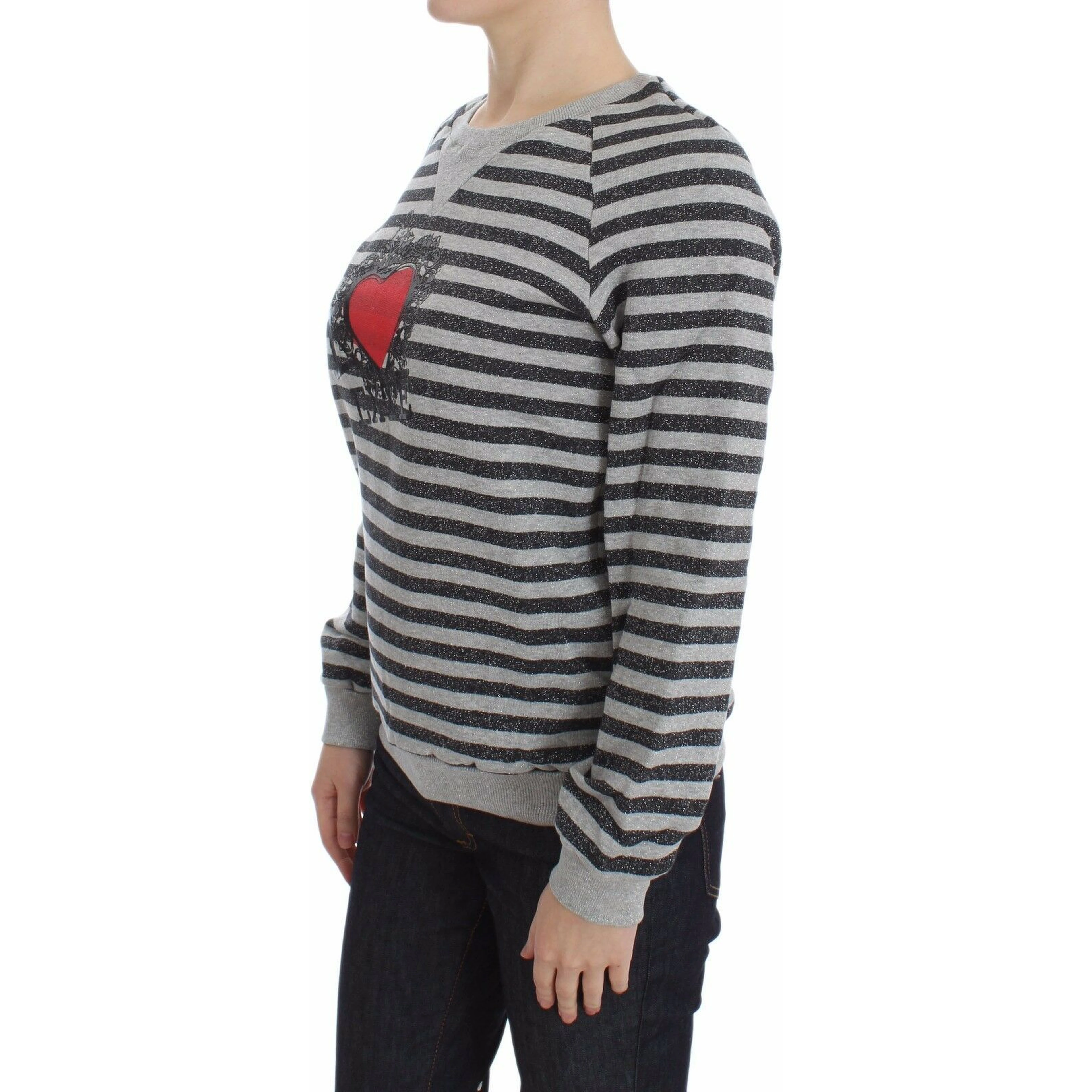 Gray Striped Cotton Crewneck Sweater